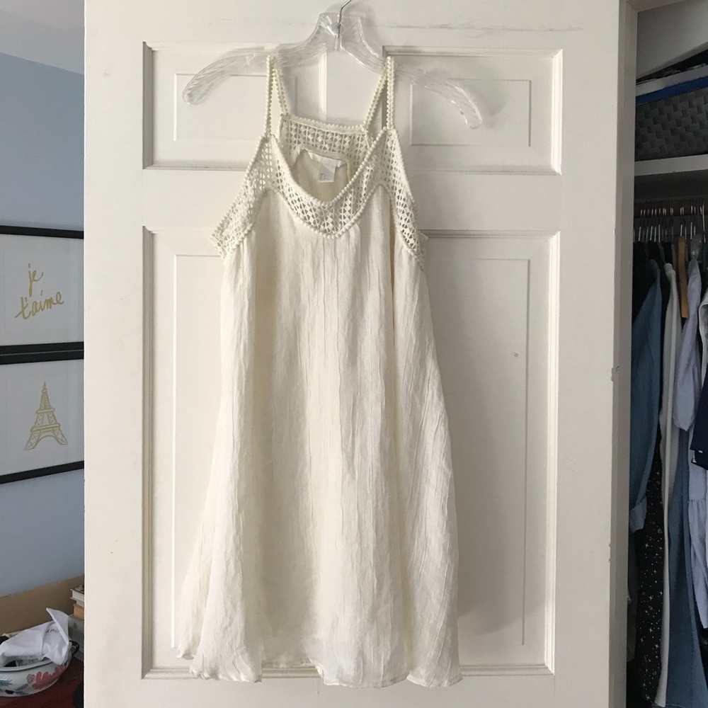H&M Off-White Embroidered Tank Swing Dress Size 4
